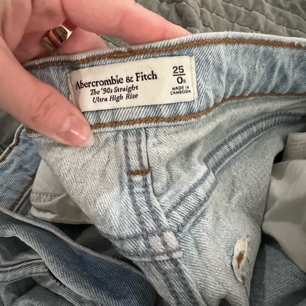 Abercrombie & Fitch Distressed Light Blue Straight Leg Jeans - Picture 3 of 3